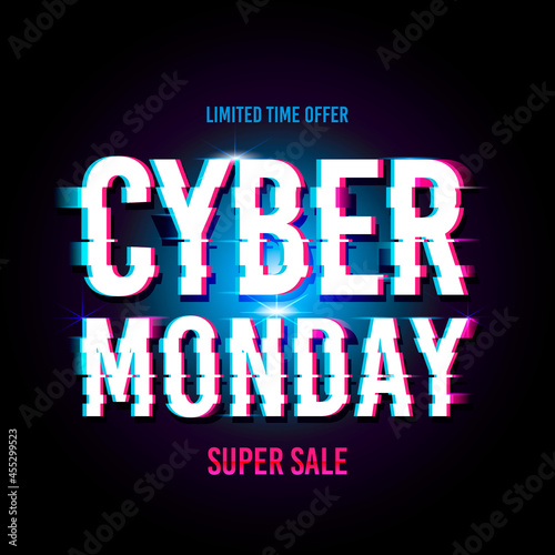 Cyber monday banner in glitch style.