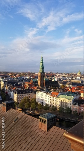 Copenhague, Denmark. September 28, 2019: Panoramic landscape of the city and its architecture with sky.
