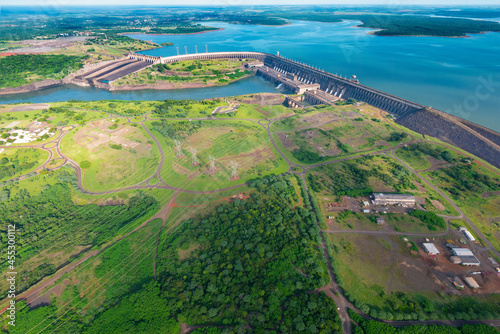 Aerial view of the Itaipu Hydroelectric Dam on the Parana River. photo