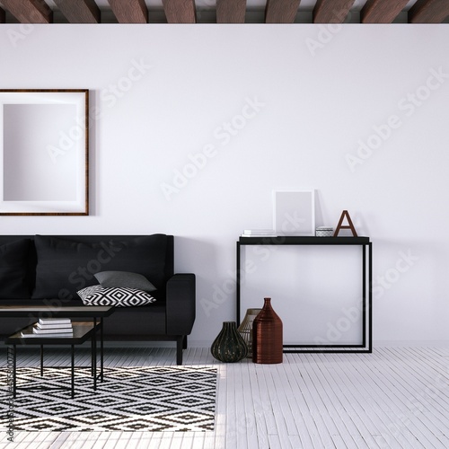Modern Interior with Geometric Decorations with Empty Art Print Frame Mockup On Walls