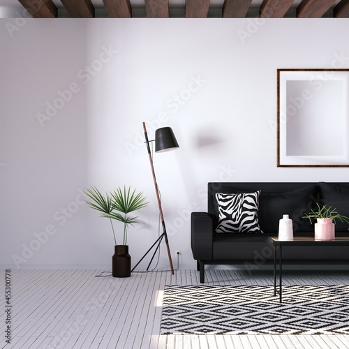 Modern Interior with Geometric Decorations with Empty Art Print Frame Mockup On Walls