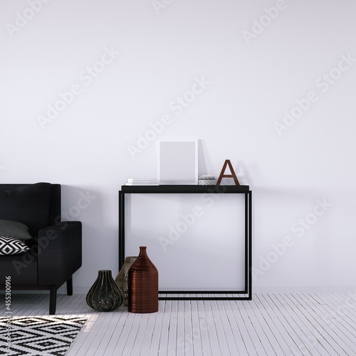 Modern Interior with Geometric Decorations with Empty Art Print Frame Mockup On Walls