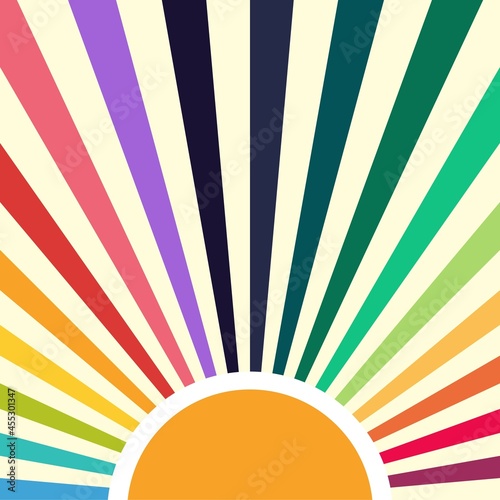 sun illustration. Retro style poster design. Colorful sun illustration. Colourful light rays. photo