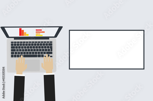 Top view vector illustrations set of office workplace education concept.