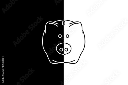 drawn piggy bank on black and white background