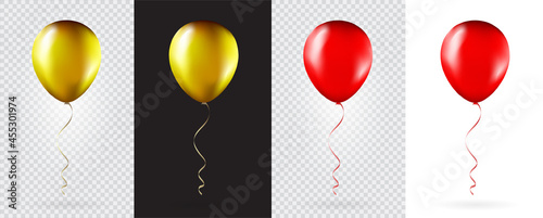 Fotografiet Big Set of Gold and Red balloons on transparent white background