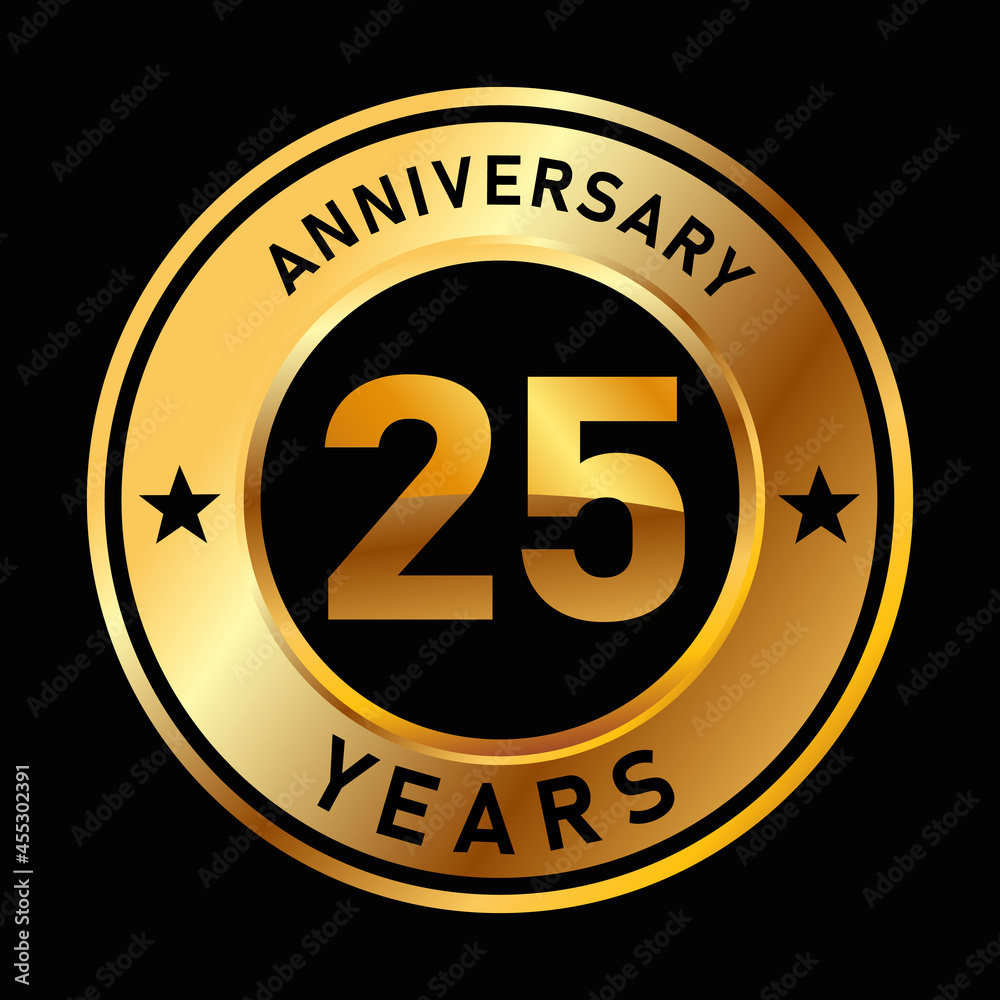 25 years anniversary medal gold golden circle design vector birthday celebration 25th