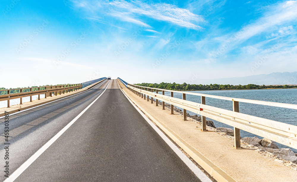 Transport bridge across the strait. Vir island, Dalmatia, Croatia.