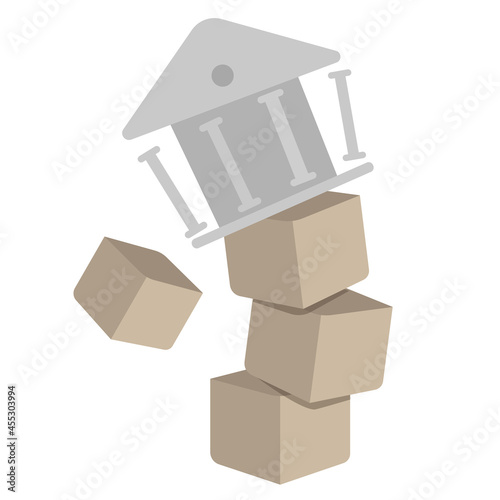 government crash collapse at risk building on stacked carboard box economic political crisis