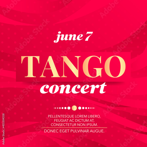 Square tango concert template with red background, graphic elements and text. Vector illustration.