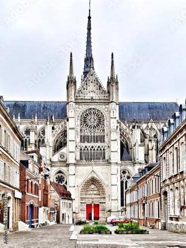 City street view of the Cathedral of Amiens, France