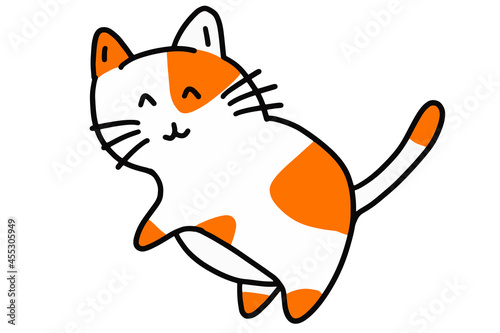 Hand drawing as white and orange cat shape in cartoon design on white background