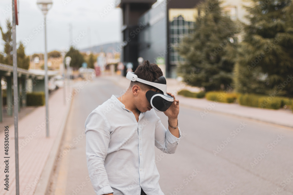 young businessman doing business in a financial district doing.