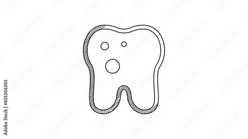 Black line Tooth with caries icon isolated on white background. Tooth decay. 4K Video motion graphic animation Black line Tooth with caries icon isolated on white background. Tooth decay. 4K Video motion graphic animation