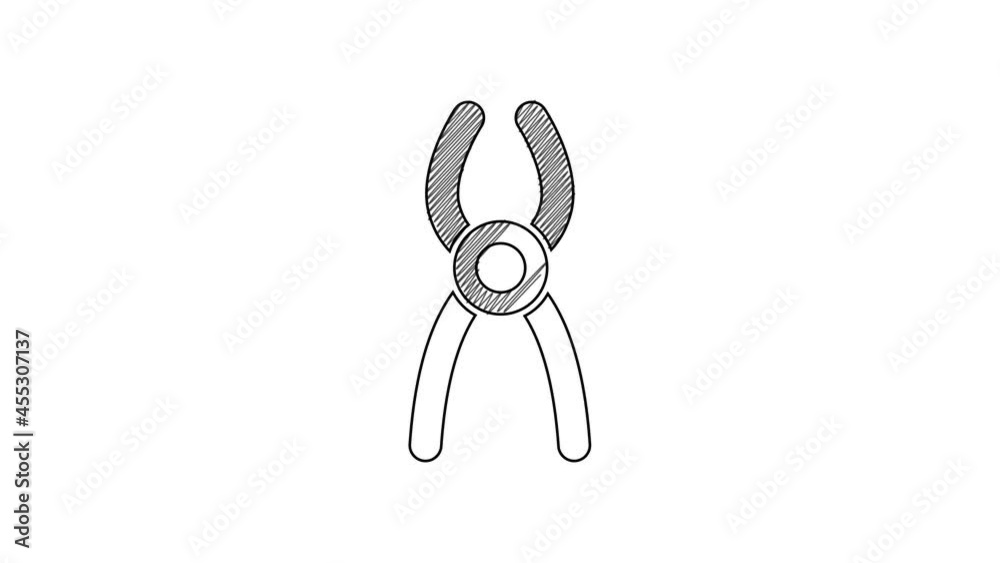 Black line Dental pliers icon isolated on white background. Dental equipment. 4K Video motion graphic animation Black line Dental pliers icon isolated on white background. Dental equipment. 4K Video motion graphic animation