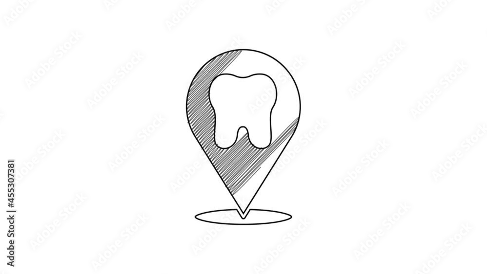 Black line Dental clinic location icon isolated on white background. 4K Video motion graphic animation Black line Dental clinic location icon isolated on white background. 4K Video motion graphic animation