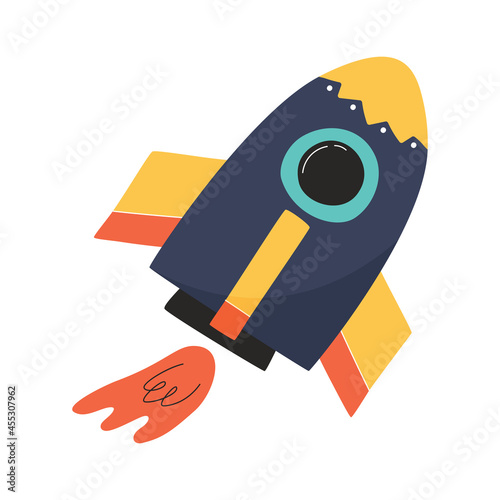 Spaceship hand-drawn vector illustration for children. Space concept.