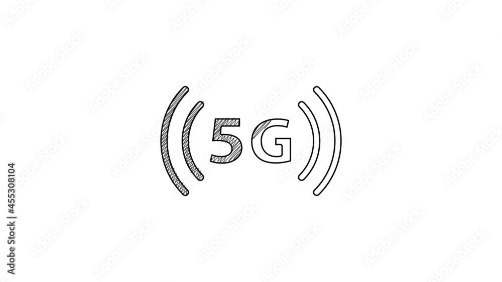 Black line 5G new wireless internet wifi connection icon isolated on white background. Global network high speed connection data rate technology. 4K Video motion graphic animation Black line 5G new wireless internet wifi connection icon isolated on white background. Global network high speed connection data rate technology. 4K Video motion graphic animation