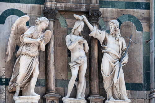 :statues of Baptism of Christ by A. Sansovino and I. Spinazzi(replicas), in Florence baptistery, Florence, Italy, photo