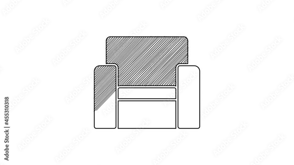 Black line Cinema chair icon isolated on white background. 4K Video motion graphic animation Black line Cinema chair icon isolated on white background. 4K Video motion graphic animation