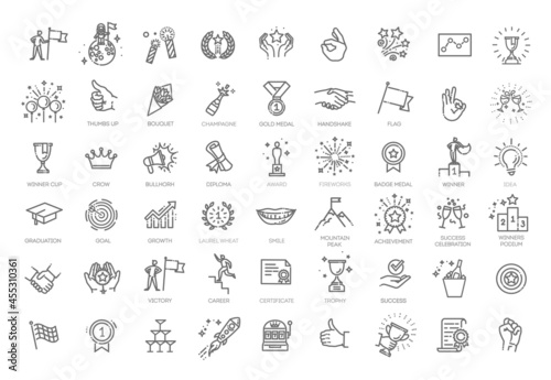 Goal and achievement icon set. Success, awards, achievement elements - minimal thin line web icon set