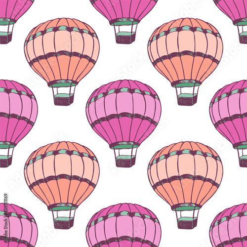 Cartoon hot air balloons  illustration vector seamless patter.