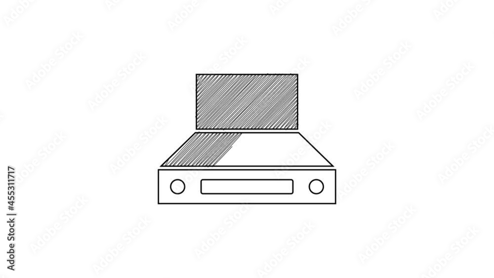 Black line Kitchen extractor fan icon isolated on white background. Cooker hood. Kitchen exhaust. Household appliance. 4K Video motion graphic animation
