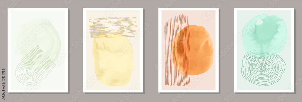 Painted minimalist banners vector set. Watercolor
