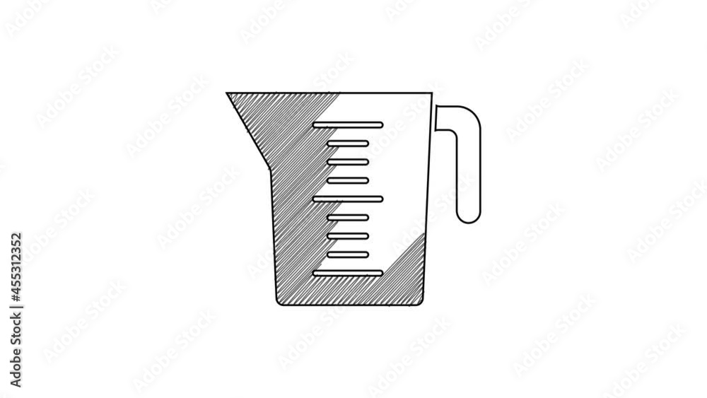 Black line Measuring cup to measure dry and liquid food icon isolated on white background. Plastic graduated beaker with handle. 4K Video motion graphic animation Black line Measuring cup to measure dry and liquid food icon isolated on white background. Plastic graduated beaker with handle. 4K Video motion graphic animation