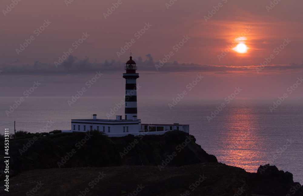 Sunset at the lighthouse of Ponta da Barca, Graciosa island, Azores
