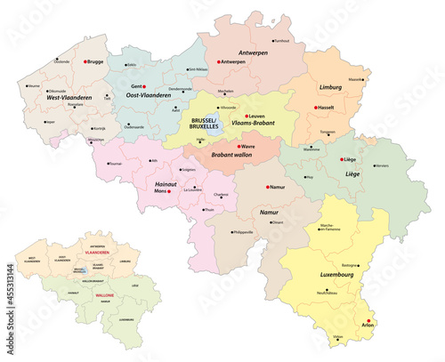 administrative vector map of belgium regions, provinces and districts