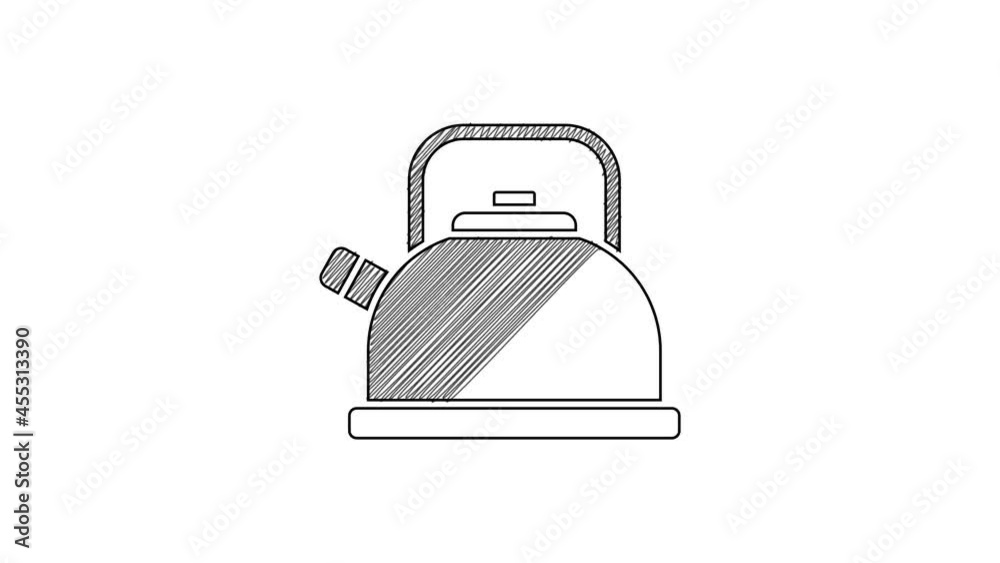 Black line Kettle with handle icon isolated on white background. Teapot icon. 4K Video motion graphic animation