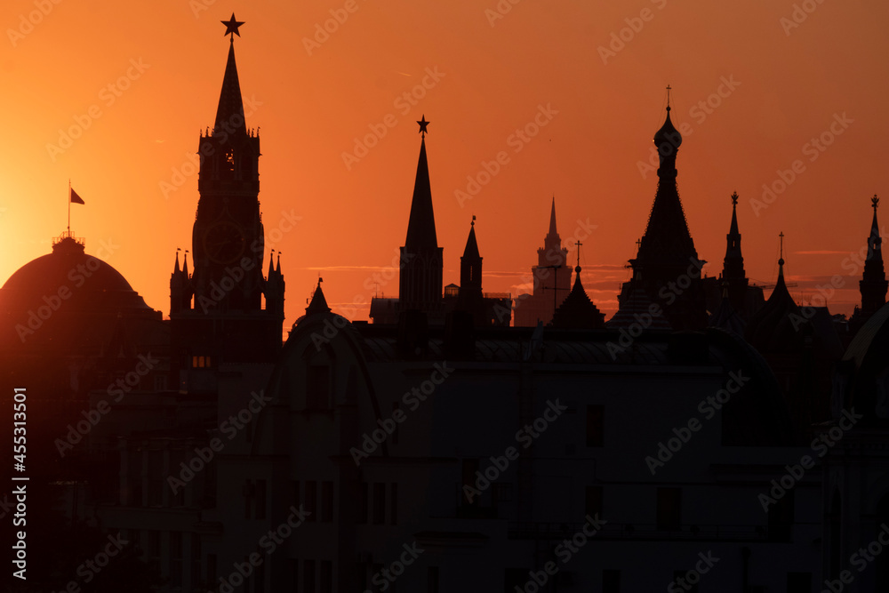 Towers in moscow sunset