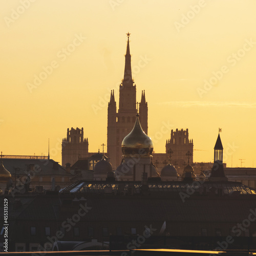 Canvas Print Towers in moscow sunset