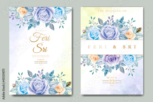 elegant floral leaves watercolor wedding invitation card template