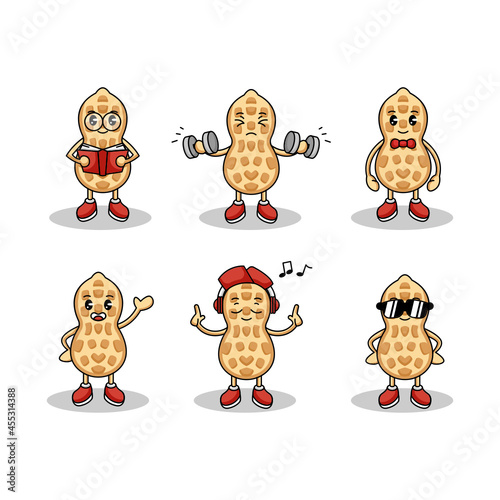 Set of cute peanut mascot logo design