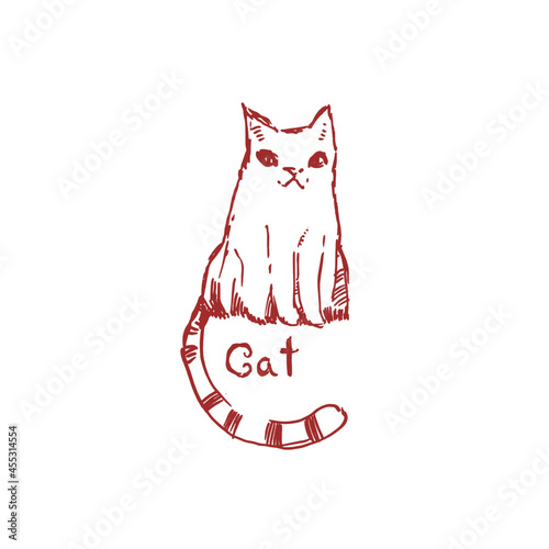 Hand drawn vector illustration with cat. Graphic vintage design.