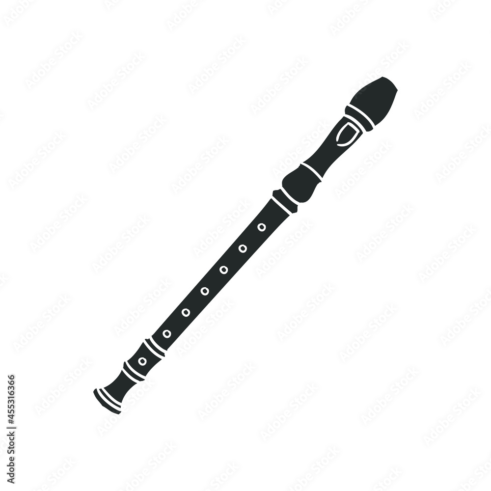 Flute Instrument Icon Silhouette Illustration. Music School Vector