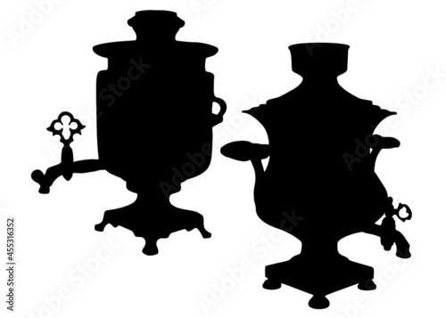 Beautiful samovars in a set. Vector image.