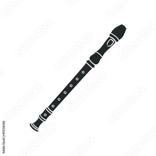Flute Instrument Icon Silhouette Illustration. Music School Vector Graphic Pictogram Symbol Clip Art. Doodle Sketch Black Sign.