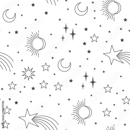 Stars sky seamless pattern. Celestial astrology background. Starry texture for textile design.