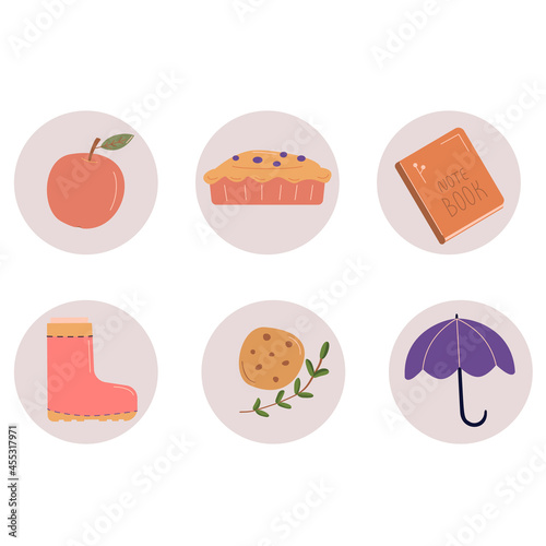 Instagram highlight covers with autumn elements. Insta story covers. Cozy autumn. Hygge hand drawn style.