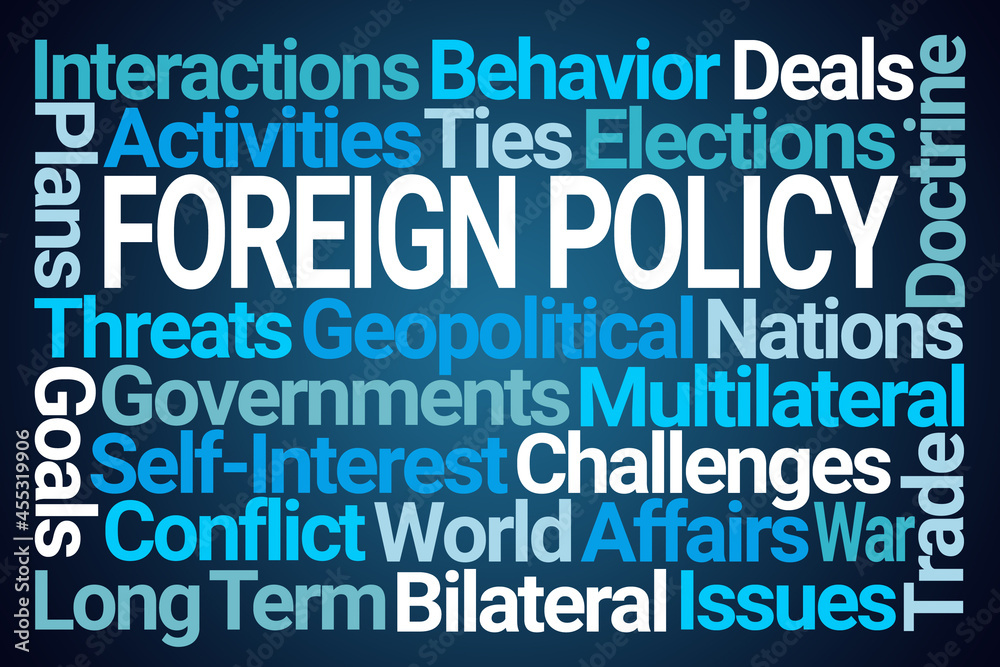 Foreign Policy Word Cloud on Blue Background Foreign Policy Word Cloud on Blue Background