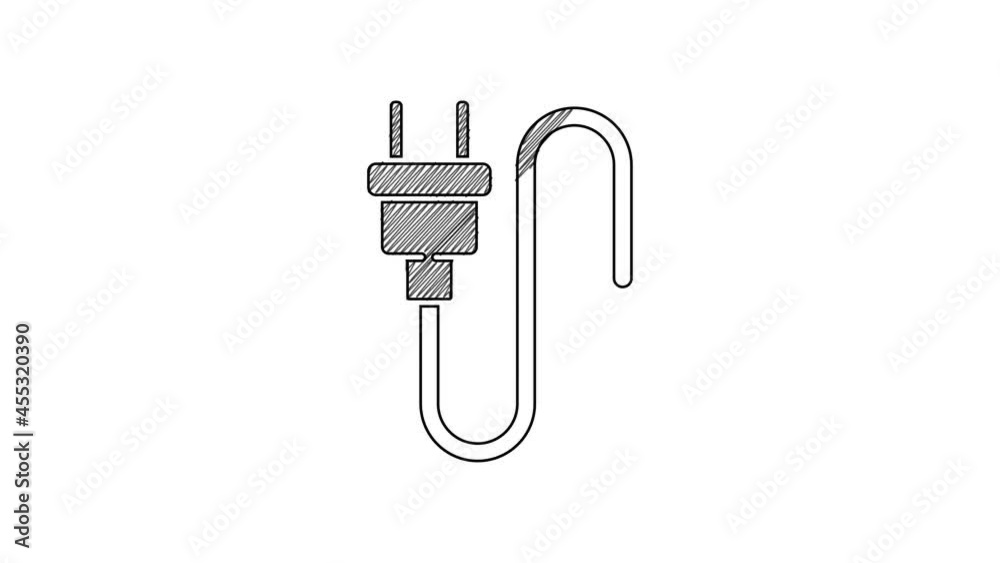 Black line Electric plug icon isolated on white background. Concept of connection and disconnection of the electricity. 4K Video motion graphic animation Black line Electric plug icon isolated on white background. Concept of connection and disconnection of the electricity. 4K Video motion graphic animation
