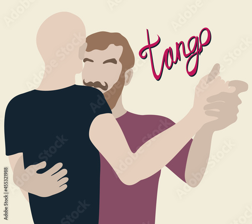 Vector illustration with two men dancing tango.