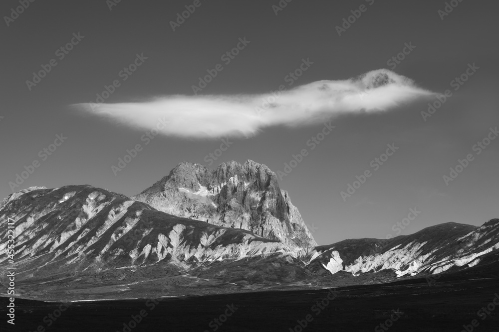 light and clouds on the peaks of the Gran Sasso massif and Campo Imperatore plateau 