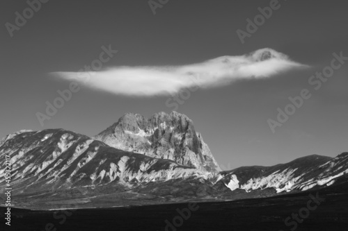 light and clouds on the peaks of the Gran Sasso massif and Campo Imperatore plateau 