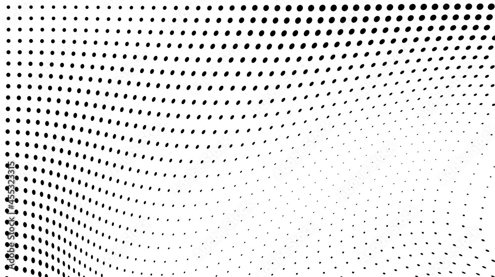 The halftone texture is monochrome. Chaotic waves of black dots on a white background