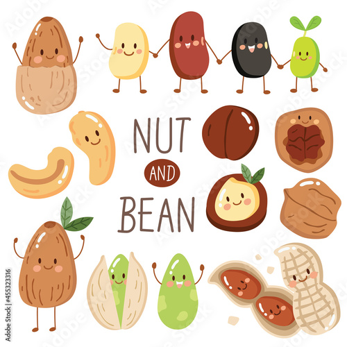 set illustration happy cute nut and bean 