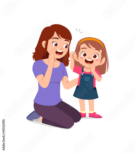 young woman whisper secret with cute little girl